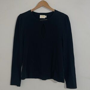 nation ltd Women's black puff sleeve key hole open front blouse Large